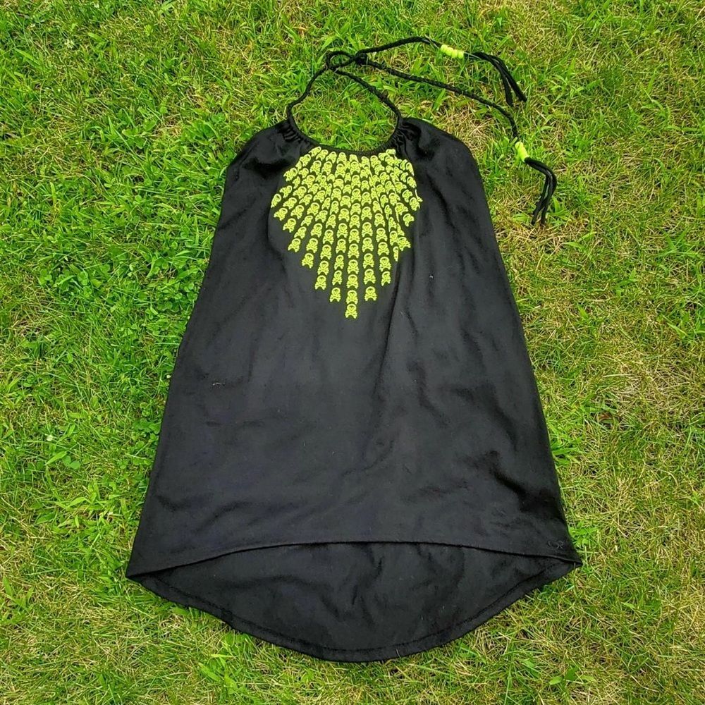 Black cover up halter top dress with skulls L